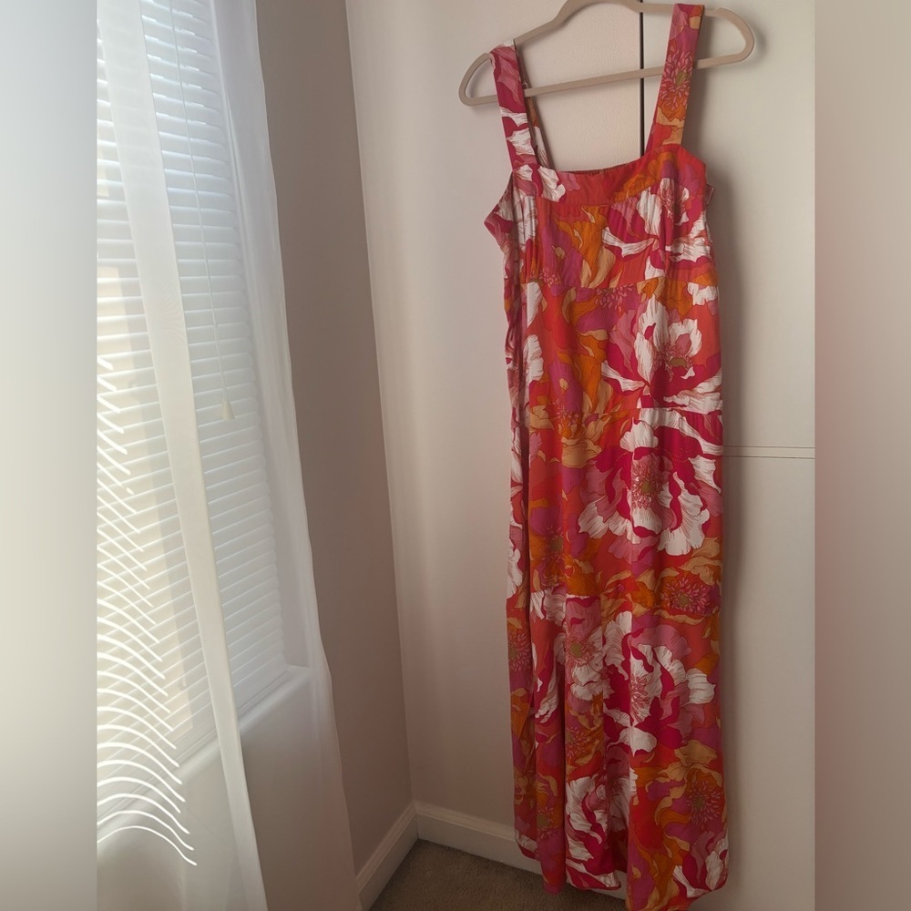 Vince Camuto Floral Maxi Dress Coral Pink Orange Tropical Square Neck XL - Picture 3 of 3